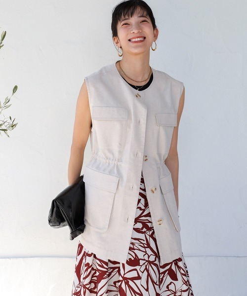 Bou Jeloud（ブージュルード）の「リネンバイオウォッシュワークベスト（ベスト・レディース・ナチュラル/ネイビー・38）」の5枚目の写真