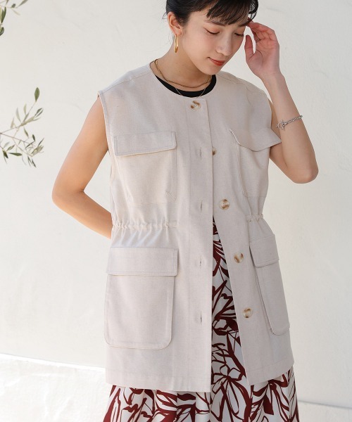 Bou Jeloud（ブージュルード）の「リネンバイオウォッシュワークベスト（ベスト・レディース・ナチュラル/ネイビー・38）」の20枚目の写真