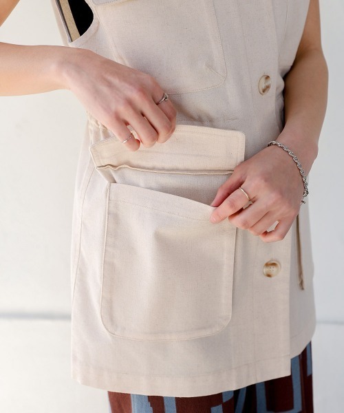 Bou Jeloud（ブージュルード）の「リネンバイオウォッシュワークベスト（ベスト・レディース・ナチュラル/ネイビー・38）」の14枚目の写真