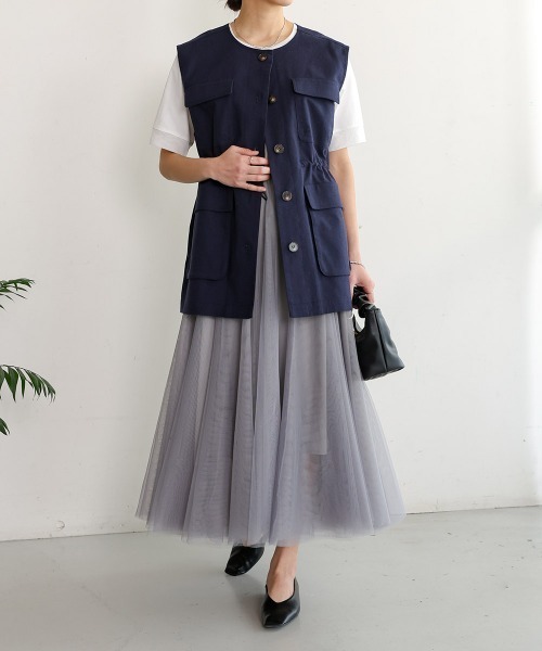 Bou Jeloud（ブージュルード）の「リネンバイオウォッシュワークベスト（ベスト・レディース・ナチュラル/ネイビー・38）」の18枚目の写真