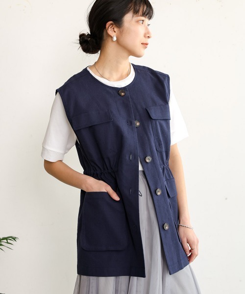 Bou Jeloud（ブージュルード）の「リネンバイオウォッシュワークベスト（ベスト・レディース・ナチュラル/ネイビー・38）」の9枚目の写真