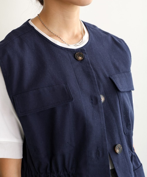 Bou Jeloud（ブージュルード）の「リネンバイオウォッシュワークベスト（ベスト・レディース・ナチュラル/ネイビー・38）」の12枚目の写真