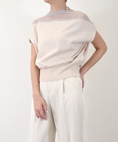 ニット セーター CNニットシアー切替フレンチスリーブプルオーバー レディース STYLEBLOCK ニット セーター CNニットシアー切替フレンチ