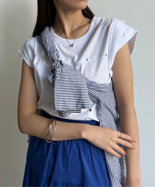 Chez toi（シェトワ）の「接触冷感フレンチスリーブプルオーバー（Tシャツ/カットソー・レディース・ネイビー/ブラック/グレイッシュベージュ/オフホワイト・FREE）」の7枚目の写真