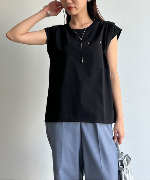 Chez toi（シェトワ）の「接触冷感フレンチスリーブプルオーバー（Tシャツ/カットソー・レディース・ネイビー/ブラック/グレイッシュベージュ/オフホワイト・FREE）」の19枚目の写真