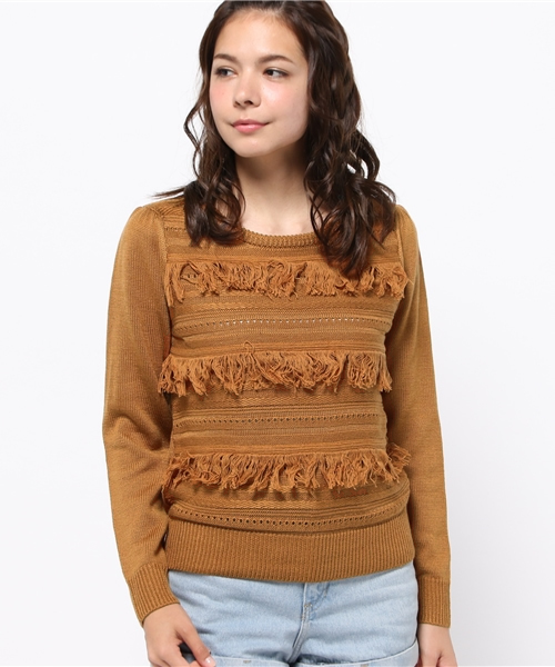 WEGO（ウィゴー）の「WEGO/ フリンジニット（ニット/セーター・レディース・キャメル/アイボリー・FREE）」の11枚目の写真