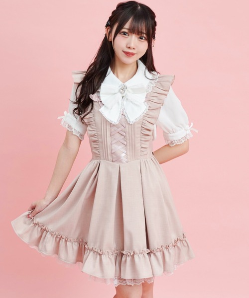 Secret Honey（シークレットハニー）の「ラッフルギャザー半袖ブラウス（シャツ/ブラウス・レディース・ブルー/オフホワイト・MEDIUM）」の5枚目の写真