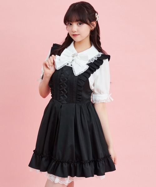 Secret Honey（シークレットハニー）の「ラッフルギャザー半袖ブラウス（シャツ/ブラウス・レディース・ブルー/オフホワイト・MEDIUM）」の4枚目の写真