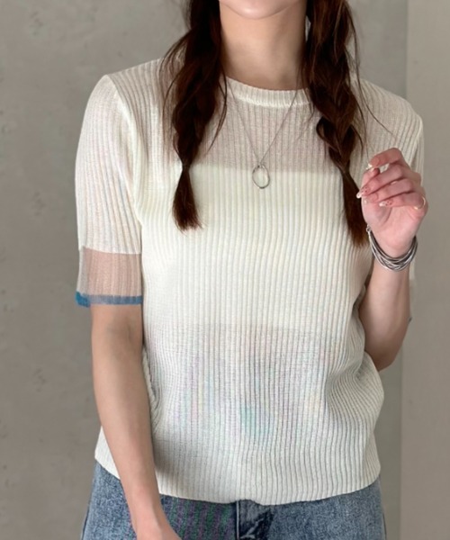 Per sist ence(パーシエンス)の「ラメシアー袖 リブニット配色プルオーバー(Tシャツ/カットソー・レディース・ブラック/オフホワイト/グレー・FREE)」の11枚目の写真