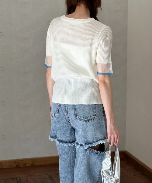 Per sist ence(パーシエンス)の「ラメシアー袖 リブニット配色プルオーバー(Tシャツ/カットソー・レディース・ブラック/オフホワイト/グレー・FREE)」の14枚目の写真