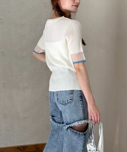 Per sist ence(パーシエンス)の「ラメシアー袖 リブニット配色プルオーバー(Tシャツ/カットソー・レディース・ブラック/オフホワイト/グレー・FREE)」の17枚目の写真