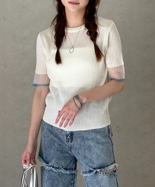 Per sist ence(パーシエンス)の「ラメシアー袖 リブニット配色プルオーバー(Tシャツ/カットソー・レディース・ブラック/オフホワイト/グレー・FREE)」の18枚目の写真