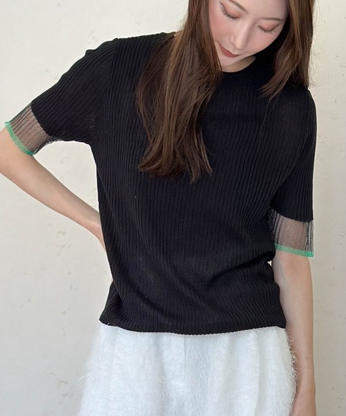 Per sist ence(パーシエンス)の「ラメシアー袖 リブニット配色プルオーバー(Tシャツ/カットソー・レディース・ブラック/オフホワイト/グレー・FREE)」の20枚目の写真