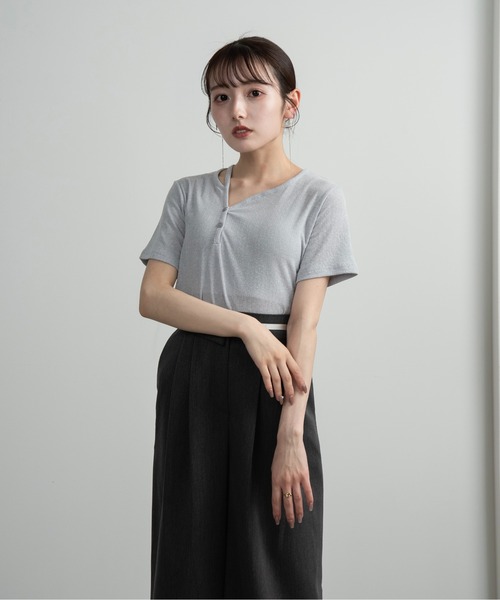 Amiur（エミレ）の「leaning neck melange tops / リーニングネックメランジトップス（Tシャツ/カットソー・レディース・ブルー/ベージュ・FREE）」の10枚目の写真