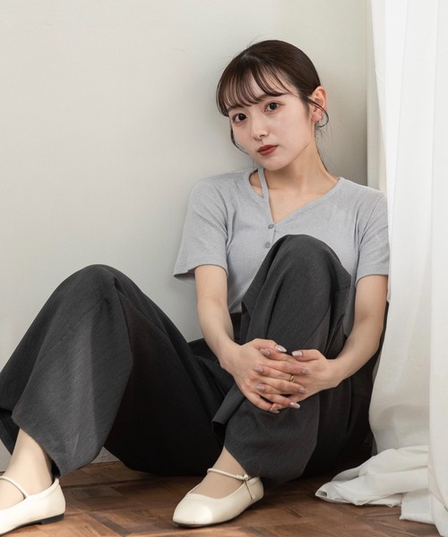 Amiur（エミレ）の「leaning neck melange tops / リーニングネックメランジトップス（Tシャツ/カットソー・レディース・ブルー/ベージュ・FREE）」の14枚目の写真