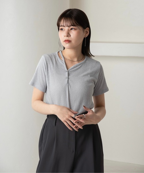 Amiur（エミレ）の「leaning neck melange tops / リーニングネックメランジトップス（Tシャツ/カットソー・レディース・ブルー/ベージュ・FREE）」の15枚目の写真