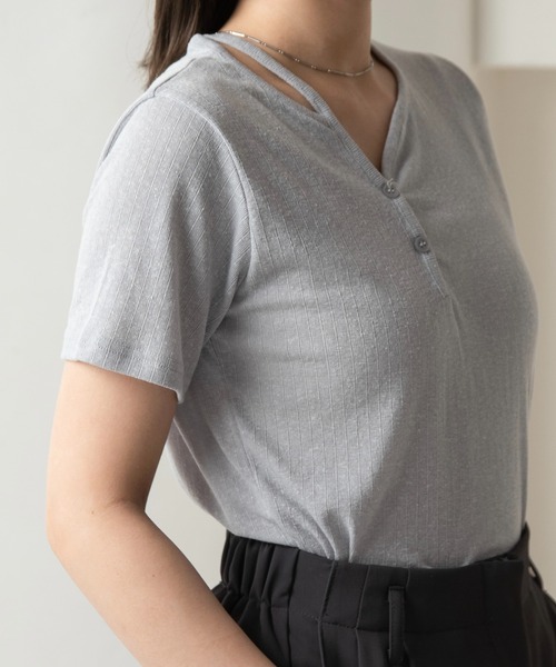 Amiur（エミレ）の「leaning neck melange tops / リーニングネックメランジトップス（Tシャツ/カットソー・レディース・ブルー/ベージュ・FREE）」の9枚目の写真