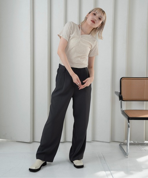 Amiur（エミレ）の「leaning neck melange tops / リーニングネックメランジトップス（Tシャツ/カットソー・レディース・ブルー/ベージュ・FREE）」の7枚目の写真