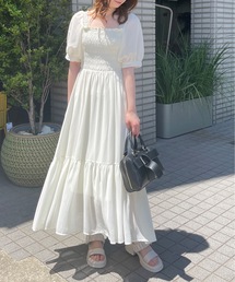 シャーリングロングワンピース