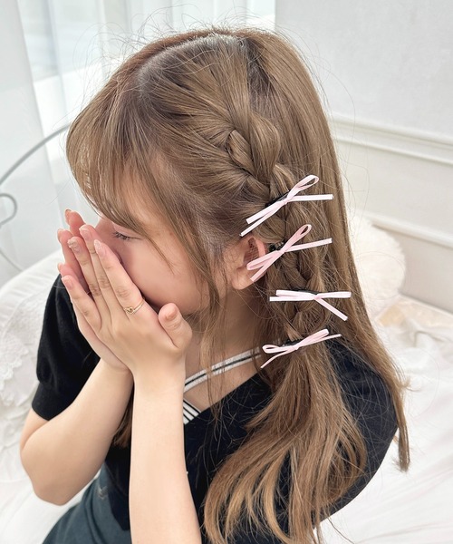 apres jour×ARIAZ】リボンミニヘアクリップ4個SET（ヘアピン