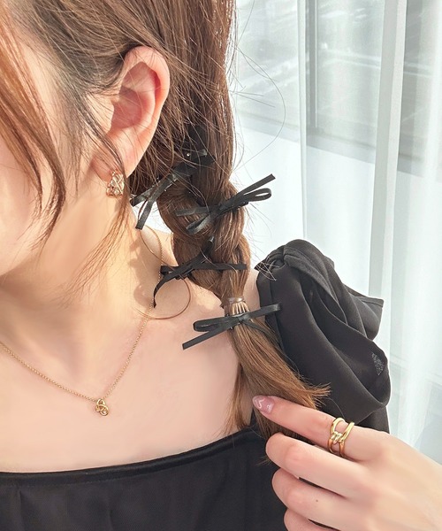 apres jour(アプレジュール)の「【apres jour×ARIAZ】リボンミニヘアクリップ4個SET(ヘアピン・レディース・グレー/ライトピンク/ブラック・FREE)」の2枚目の写真