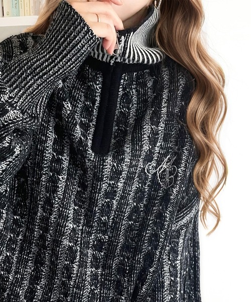 セール】【mily bilet】コーデの主役を飾る。クロップド丈配色ケーブル