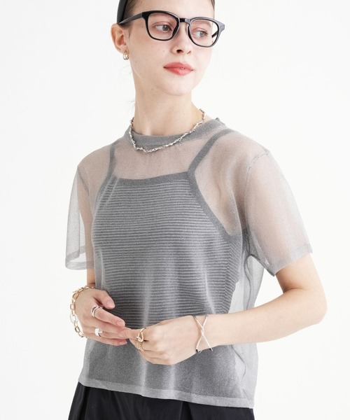 saloon（サルーン）の「SALOON(サルーン)/シアーニットTシャツプルオーバー（Tシャツ/カットソー・レディース・ブラック/グレー/ゴールド・FREE）」の2枚目の写真