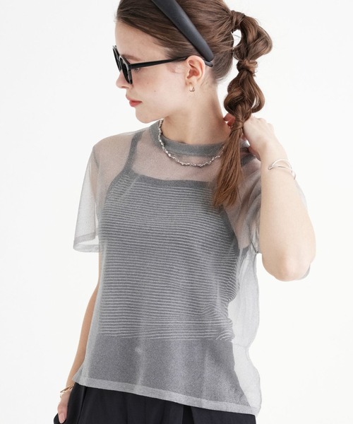 saloon（サルーン）の「SALOON(サルーン)/シアーニットTシャツプルオーバー（Tシャツ/カットソー・レディース・ブラック/グレー/ゴールド・FREE）」の8枚目の写真