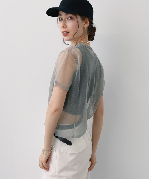 saloon（サルーン）の「SALOON(サルーン)/シアーニットTシャツプルオーバー（Tシャツ/カットソー・レディース・ブラック/グレー/ゴールド・FREE）」の20枚目の写真