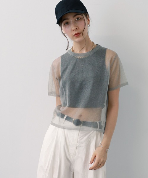 saloon（サルーン）の「SALOON(サルーン)/シアーニットTシャツプルオーバー（Tシャツ/カットソー・レディース・ブラック/グレー/ゴールド・FREE）」の22枚目の写真