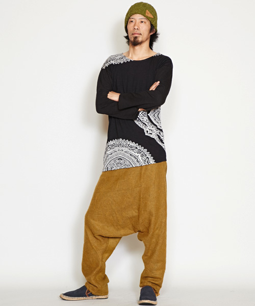 チャイハネ（チャイハネ）の「【チャイハネ】yul アクリル起毛シンプルサルエルパンツ（ユニセックス）（その他パンツ・メンズ・マスタード/ブラック/グリーン/ベージュ/ブルー/オレンジ/ターコイズブルー/ネイビー/グリーン系その他/ワイン・FREE）」の12枚目の写真