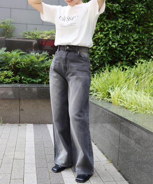 H beauty&youth ブラック ワイドレッグデニム パンツ MEDIUM ワイドレッグデニムパンツ - ブラック | ZARA Japan / 日本