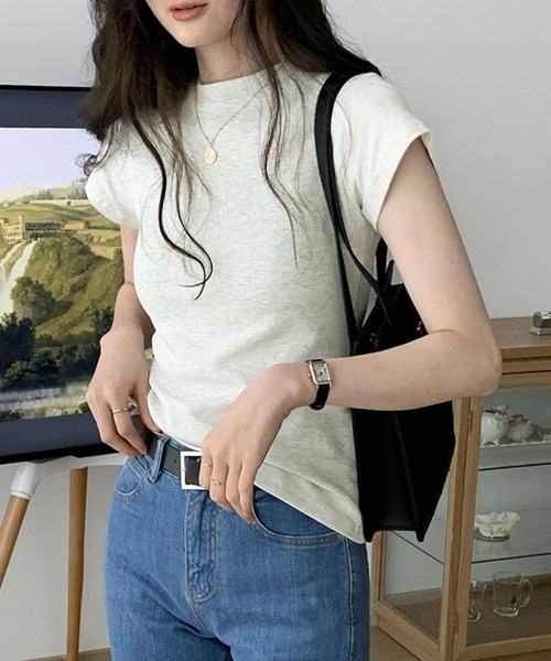 PRIVATE  BEACH（プライベートビーチ）の「コットンストレッチTシャツ（Tシャツ/カットソー・レディース・オートミール/パープル/ホワイト/ライトグレー/ブラック/ブルー・M/L）」の18枚目の写真