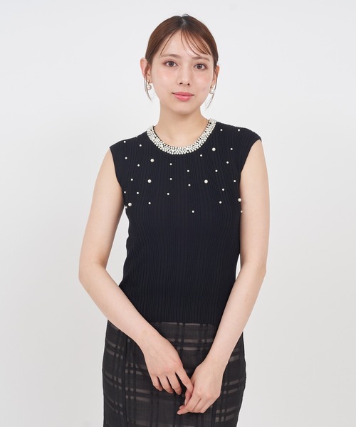 ROYAL PARTY(ロイヤルパーティー)の「パールノースリーブニットトップス(ニット/セーター・レディース・ブルー/オフホワイト/ブラック・FREE)」の14枚目の写真