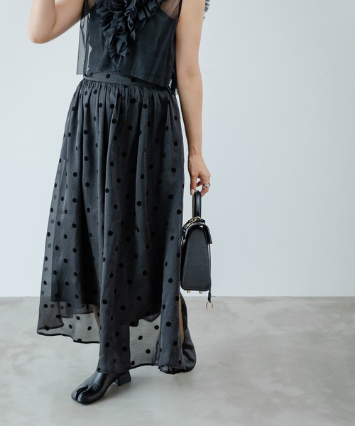 rectangle（レクタングル）の「フロッキードット柄オーガンジースカート（スカート・レディース・ブラウン/ブラック/オフホワイト・FREE）」の17枚目の写真