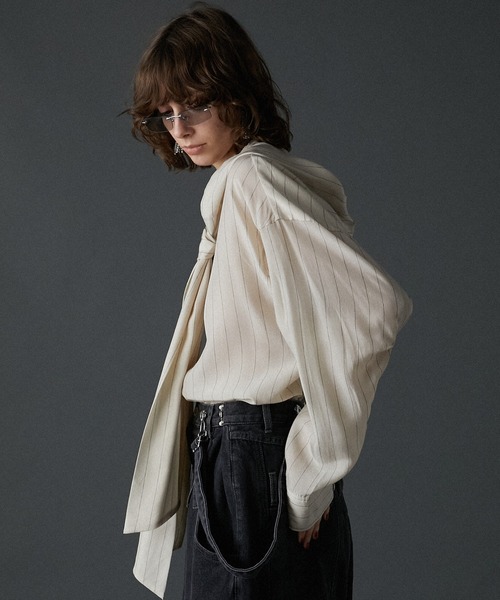 PRANK PROJECT（プランクプロジェクト）の「ボウタイフードブラウス / Bow Tie Hood Blouse（シャツ/ブラウス・レディース・グレー/アイボリー・FREE）」の13枚目の写真