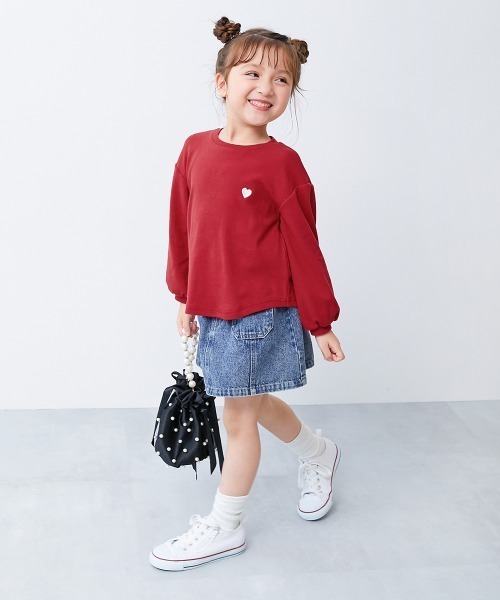 もちもちストレッチ ガールズ ハート刺繍 長袖Tシャツ（Tシャツ