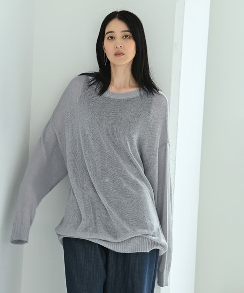 STYLE DELI(スタイルデリ)の「【BLK001】メッシュゆる編みプルオーバー(ニット/セーター・レディース・グレー/グリーン/ブラック・FREE)」の6枚目の写真
