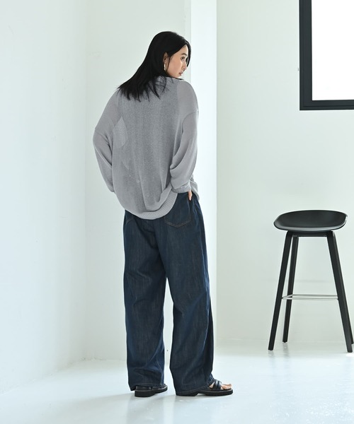 STYLE DELI(スタイルデリ)の「【BLK001】メッシュゆる編みプルオーバー(ニット/セーター・レディース・グレー/グリーン/ブラック・FREE)」の9枚目の写真