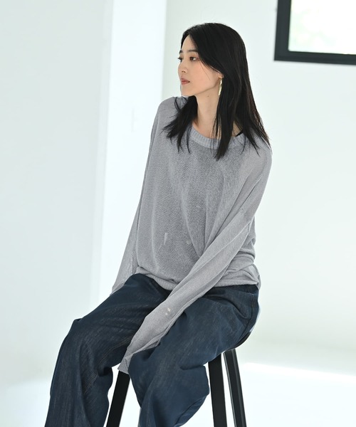 STYLE DELI(スタイルデリ)の「【BLK001】メッシュゆる編みプルオーバー(ニット/セーター・レディース・グレー/グリーン/ブラック・FREE)」の10枚目の写真