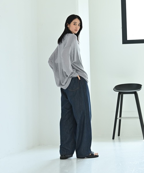 STYLE DELI(スタイルデリ)の「【BLK001】メッシュゆる編みプルオーバー(ニット/セーター・レディース・グレー/グリーン/ブラック・FREE)」の11枚目の写真