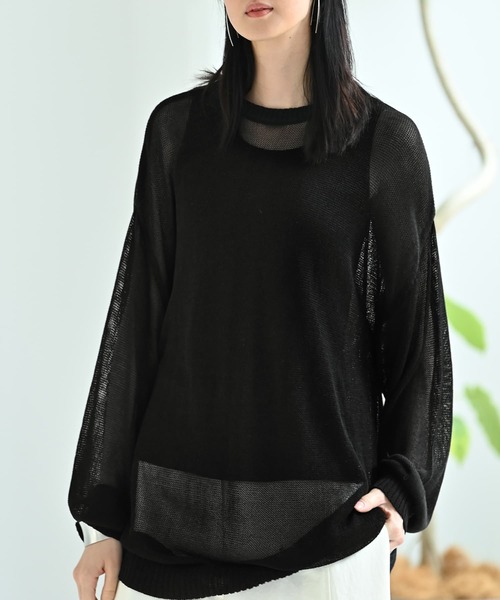 STYLE DELI(スタイルデリ)の「【BLK001】メッシュゆる編みプルオーバー(ニット/セーター・レディース・グレー/グリーン/ブラック・FREE)」の13枚目の写真