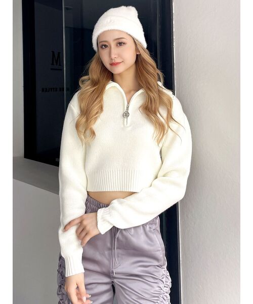 GYDA（ジェイダ）の「Symmetry GYDAスライダーニットトップス（ニット/セーター・レディース・ブラック/その他1/オフホワイト・FREE）」の7枚目の写真