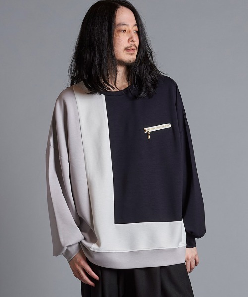 NO ID.(ノーアイディ)の「mlt4859-チェンジングZIP C-N-PO プルオーバー(Tシャツ/カットソー・メンズ・ネイビー/アイボリー/ブラック・ONE SIZE)」の2枚目の写真