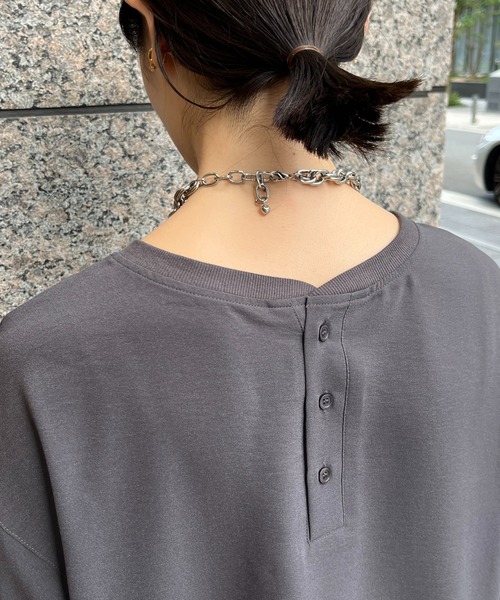 DouDou（ドゥドゥ）の「VoyagerジョーゼットロゴTEE（Tシャツ/カットソー・レディース・ブラック/チャコールグレー/オフホワイト・FREE）」の7枚目の写真