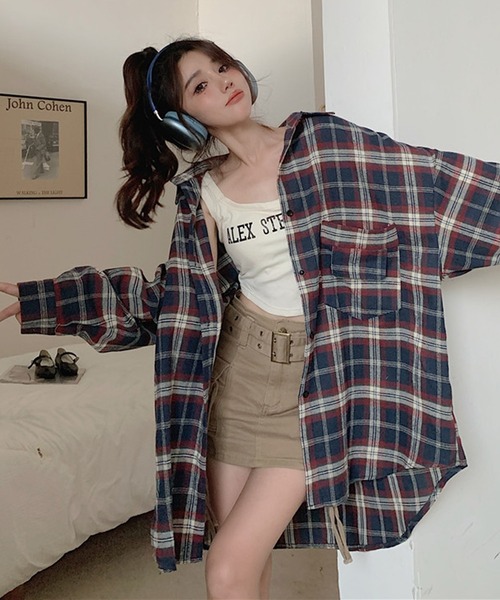 セール】オーバーサイズチェック柄シャツ（シャツ/ブラウス