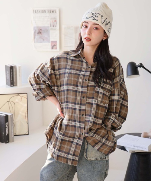 ʚ PINORE チェックブラウス ɞ miniministore グレンチェック 柄 シャツ ブラウス 夏