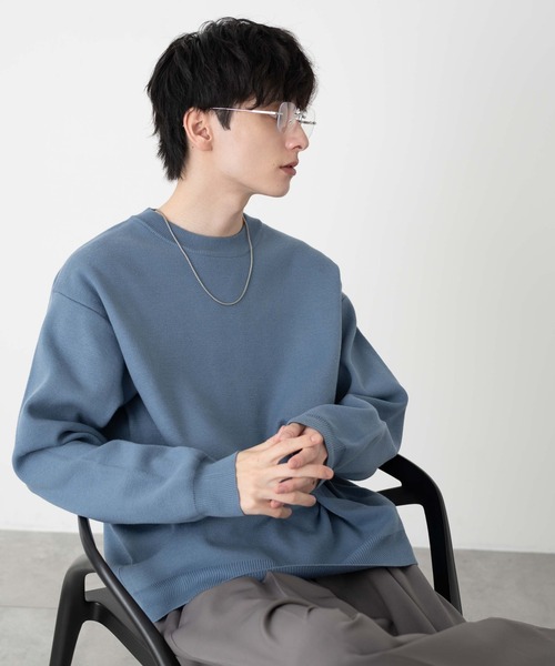 WEGO（ウィゴー）の「WEGO/ミラノリブクルーネックプルオーバー（ニット/セーター・メンズ・ブルー/ホワイト/ブラック・MEDIUM/LARGE）」の12枚目の写真