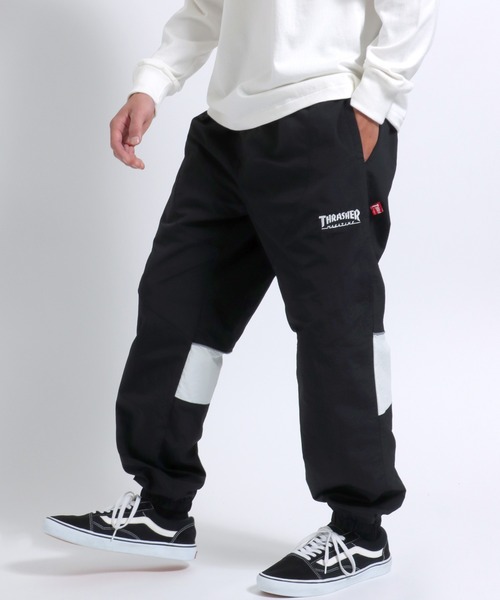 THRASHER（スラッシャー）の「THRASHER（スラッシャー）ワンポイントロゴ刺繍 配色バイカラーナイロンパンツ/トラックパンツ メンズ レディース ユニセックス（その他パンツ・メンズ・ブラック×グレー/パープル/ホワイト/ブラック×ホワイト/チャコールグレー・M/L/XL）」の4枚目の写真