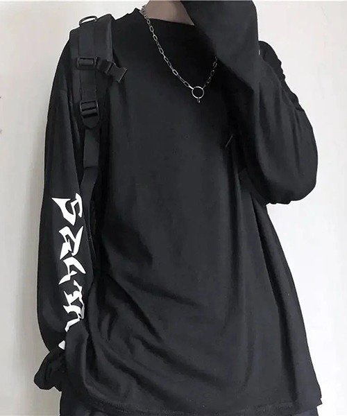 NO WAY(ノーウェイ)の「/WARAIJOGO/袖プリントモノトーン長袖Tシャツ/ロンT(Tシャツ/カットソー・メンズ・ホワイト/ブラック・FREE)」の4枚目の写真